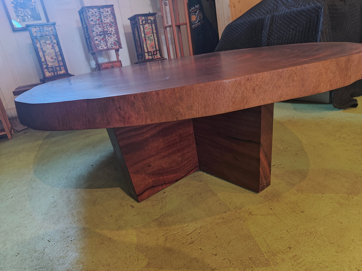 African Mahogany Round Coffee Table with custom base