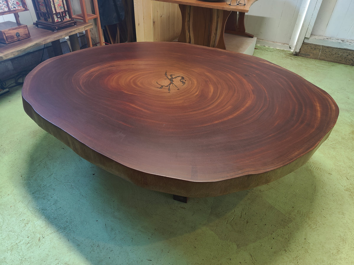 African Mahogany Round Coffee Table with custom base