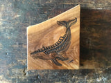 Monkeypod whale - engraved art piece