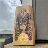 Pueo Pyrography on Norfolk Island Pine Wood (CG Jocelynn Baumann)