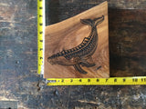 Monkeypod whale - engraved art piece
