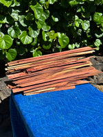 45 pieces of reclaimed Milo wood 4mm thin 9-24” long by 1/2-5.5” wide