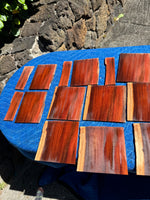 18 pieces of reclaimed Milo wood 4mm thin by 5” long by 1.5-5” wide