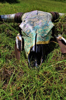 “Caiman” Hand painted Bull Skull - White Crackle & Gold