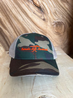 Camo Trucker Hat (Orange logo)