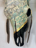 “Caiman” Hand painted Bull Skull - White Crackle & Gold