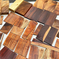Large Flat Rate box of 4mm Koa and Milo wood cut offs for laser engraving and craft