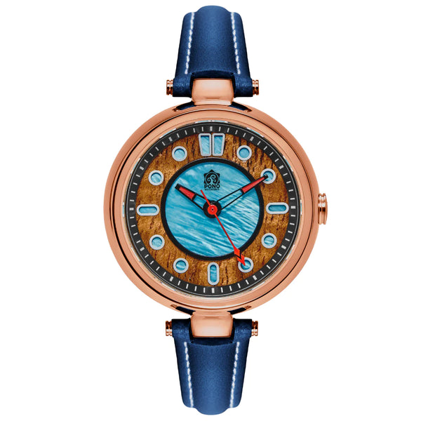 Fissure 8 Auto Women's Koa and Abalone Watch in Rose-Gold