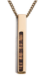Koa, "Strength" Wood Bar Pendant, gold patina