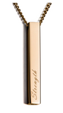 Koa, "Strength" Wood Bar Pendant, gold patina