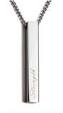 Koa "Strength" Wood Bar Pendant, Stainless