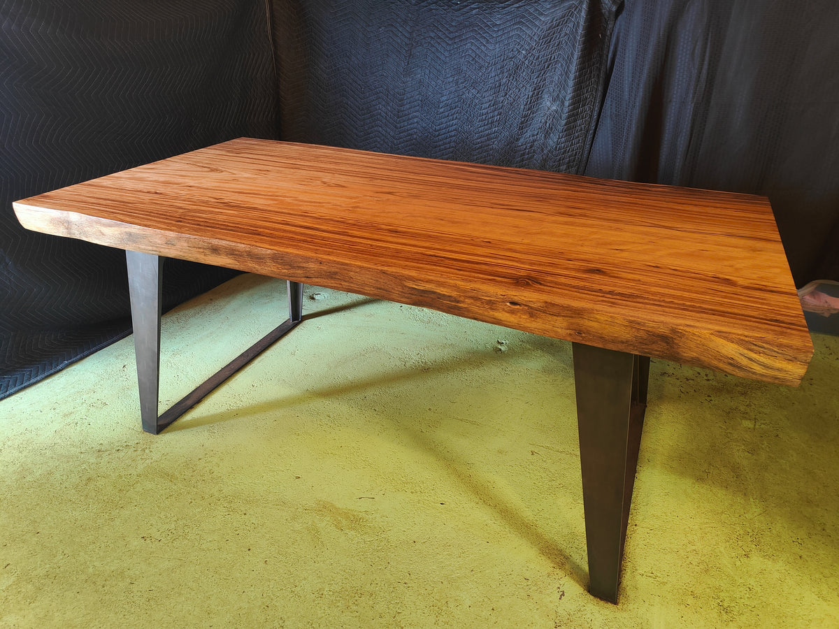 Reclaimed Zebra Wood Slab Dining Room Table
